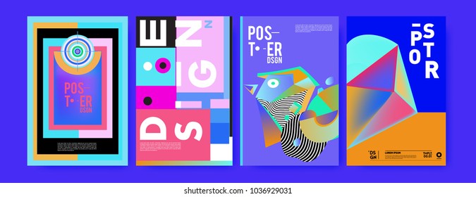 Abstract colorful collage poster design template. Cool geometric and fluid cover design. Blue, yellow, red, orange, pink and green background. Vector banner poster template in Eps10.

