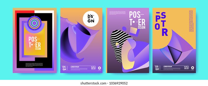 Abstract colorful collage poster design template. Cool geometric and fluid cover design. Blue, red, orange, pink and green background. Vector banner poster template in Eps10.

