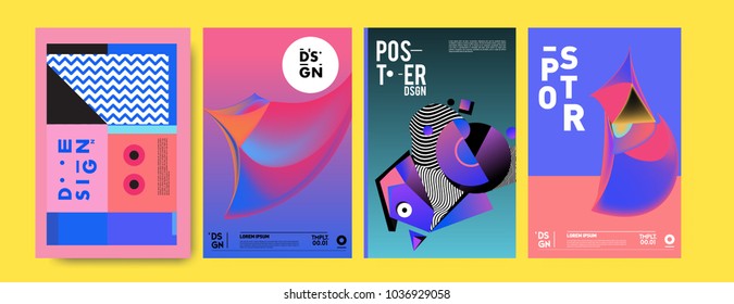 Abstract colorful collage poster design template. Cool geometric and fluid cover design. Blue, yellow, red, orange, pink and green background. Vector banner poster template in Eps10.

