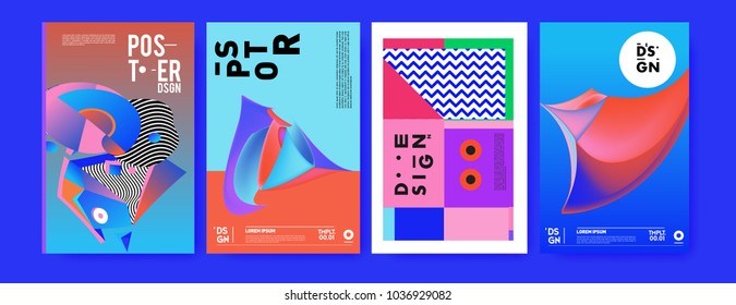 Abstract colorful collage poster design template. Cool geometric and fluid cover design. Blue, red, orange, pink and green background. Vector banner poster template in Eps10.

