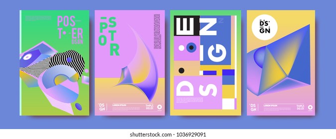 Abstract colorful collage poster design template. Cool geometric and fluid cover design. Blue, yellow, red, orange, pink and green background. Vector banner poster template in Eps10.

