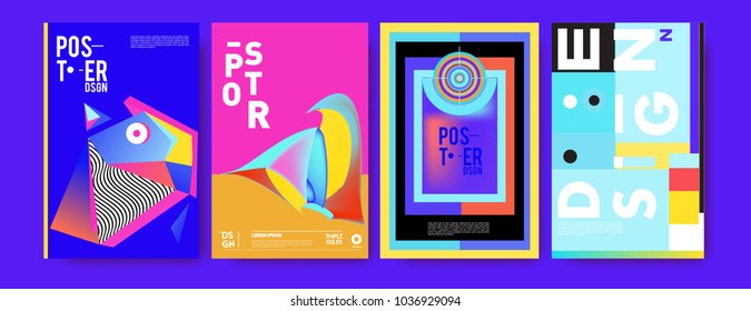 Abstract colorful collage poster design template. Cool geometric and fluid cover design. Blue, yellow, red, orange, pink and green background. Vector banner poster template in Eps10.


