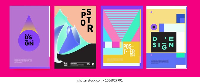 Abstract colorful collage poster design template. Cool geometric and fluid cover design. Blue, yellow, red, orange, pink and green background. Vector banner poster template in Eps10.

