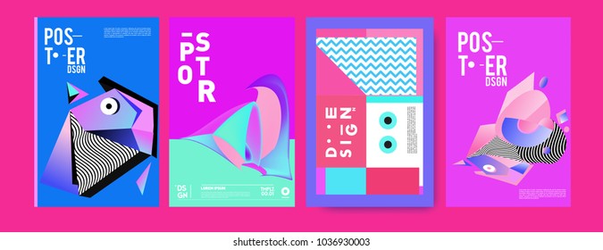 Abstract colorful collage poster design template. Cool geometric and fluid cover design. Blue, red, pink and green background. Vector banner poster template in Eps10.
