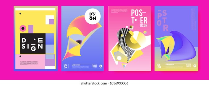 Abstract colorful collage poster design template. Cool geometric and fluid cover design. Blue, yellow, red, orange, pink and green background. Vector banner poster template in Eps10.

