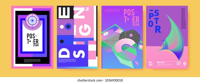 Abstract colorful collage poster design template. Cool geometric and fluid cover design. Blue, yellow, red, orange, pink and green background. Vector banner poster template in Eps10.

