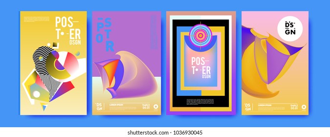 Abstract colorful collage poster design template. Cool geometric and fluid cover design. Blue, yellow, red, orange, pink and green background. Vector banner poster template in Eps10.

