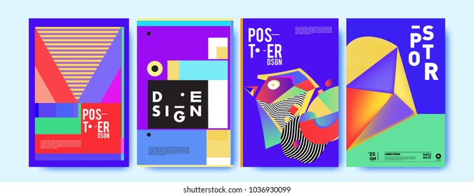 Abstract colorful collage poster design template. Cool geometric and fluid cover design. Blue, yellow, red, orange, pink and green background. Vector banner poster template in Eps10.

