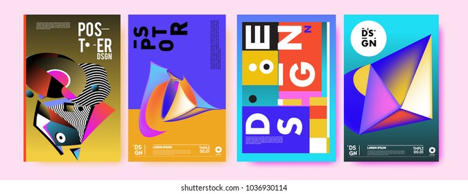 Abstract colorful collage poster design template. Cool geometric and fluid cover design. Blue, yellow, red, orange, pink and green background. Vector banner poster template in Eps10.

