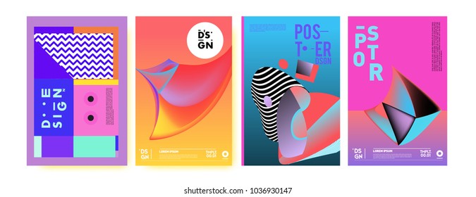 Abstract colorful collage poster design template. Cool geometric and fluid cover design. Blue, yellow, red, orange, pink and green background. Vector banner poster template in Eps10.

