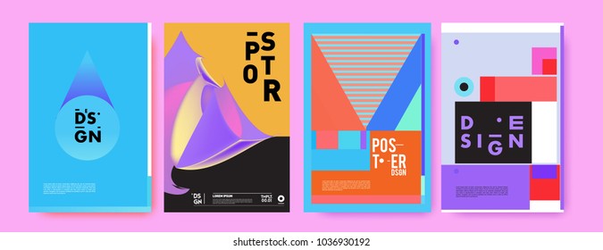 Abstract colorful collage poster design template. Cool geometric and fluid cover design. Blue, yellow, red, orange, pink and green background. Vector banner poster template in Eps10.

