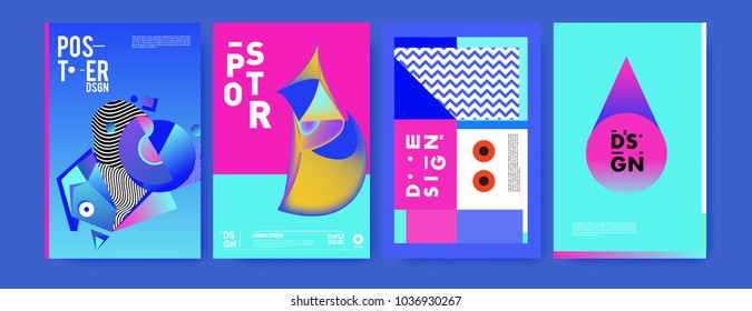 Abstract colorful collage poster design template. Cool geometric and fluid cover design. Blue, yellow, red, orange, pink and green background. Vector banner poster template in Eps10.


