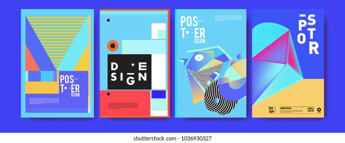 Abstract colorful collage poster design template. Cool geometric and fluid cover design. Blue, red, orange, pink and green background. Vector banner poster template in Eps10.


