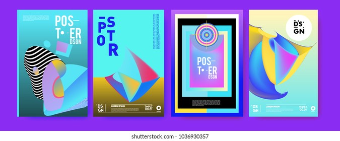 Abstract colorful collage poster design template. Cool geometric and fluid cover design. Blue, yellow, red, orange, pink and green background. Vector banner poster template in Eps10.