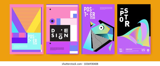 Abstract colorful collage poster design template. Cool geometric and fluid cover design. Blue, yellow, red, orange, pink and green background. Vector banner poster template in Eps10.

