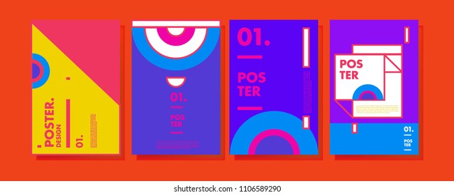 Abstract colorful collage poster design template. Cool geometric and retro cover design. Blue, yellow, red, orange, pink and green background. Vector banner poster template in Eps10.