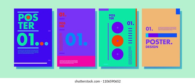 Abstract colorful collage poster design template. Cool geometric and retro cover design. Blue, yellow, red, orange, pink and green background. Vector banner poster template in Eps10.