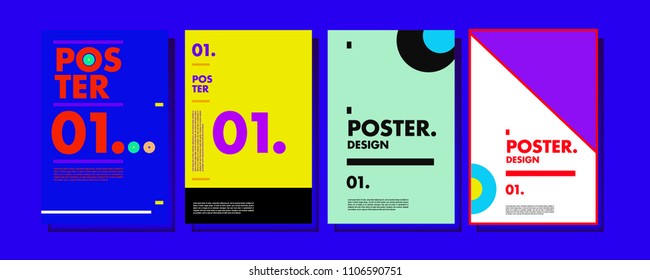 Abstract colorful collage poster design template. Cool geometric and retro cover design. Blue, yellow, red, orange, pink and green background. Vector banner poster template in Eps10.