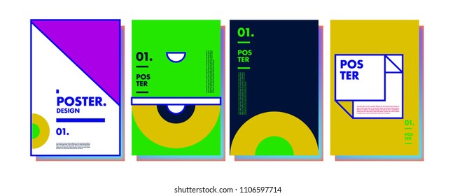 Abstract colorful collage poster design template. Cool geometric and retro cover design. Blue, yellow, red, orange, pink and green background. Vector banner poster template in Eps10.