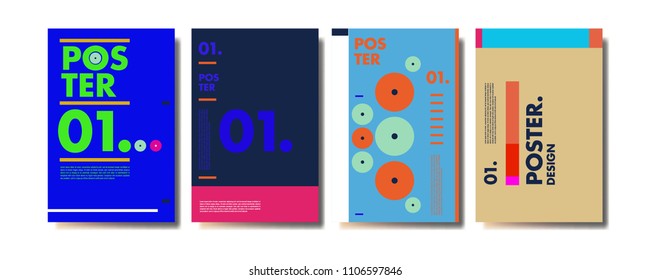 Abstract colorful collage poster design template. Cool geometric and retro cover design. Blue, yellow, red, orange, pink and green background. Vector banner poster template in Eps10.
