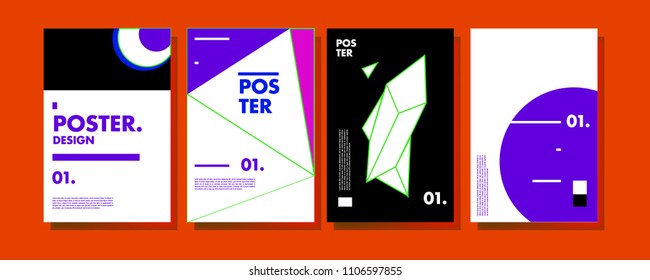 Abstract colorful collage poster design template. Cool geometric and retro cover design. Blue, yellow, red, orange, pink and green background. Vector banner poster template in Eps10.