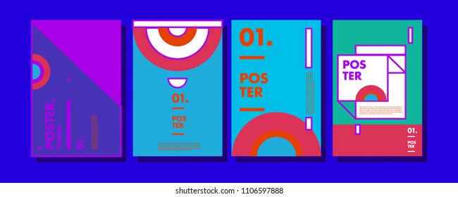 Abstract colorful collage poster design template. Cool geometric and retro cover design. Blue, yellow, red, orange, pink and green background. Vector banner poster template in Eps10.
