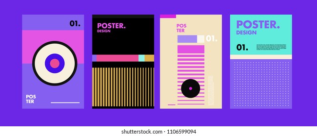 Abstract colorful collage poster design template. Cool geometric and retro cover design. Blue, yellow, red, orange, pink and green background. Vector banner poster template in Eps10.