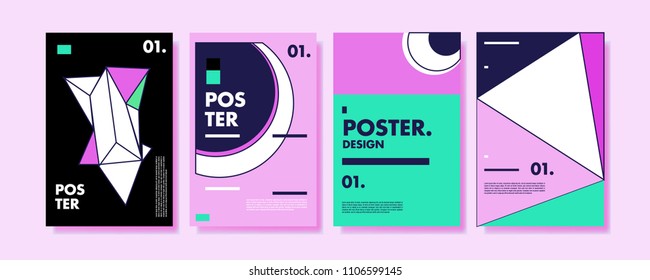 Abstract colorful collage poster design template. Cool geometric and retro cover design. Blue, yellow, red, orange, pink and green background. Vector banner poster template in Eps10.