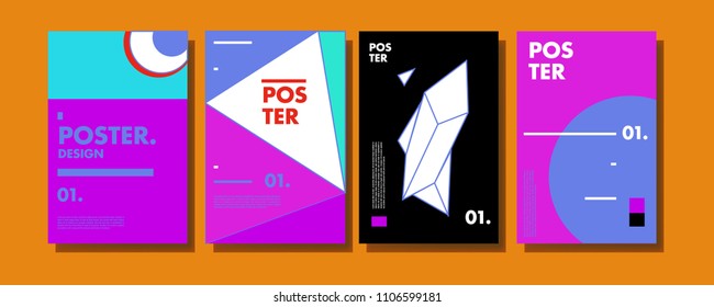 Abstract colorful collage poster design template. Cool geometric and retro cover design. Blue, yellow, red, orange, pink and green background. Vector banner poster template in Eps10.