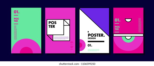 Abstract colorful collage poster design template. Cool geometric and retro cover design. Blue, yellow, red, orange, pink and green background. Vector banner poster template in Eps10.