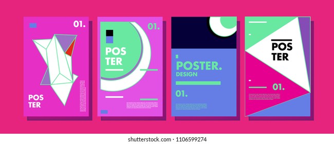 Abstract colorful collage poster design template. Cool geometric and retro cover design. Blue, yellow, red, orange, pink and green background. Vector banner poster template in Eps10.