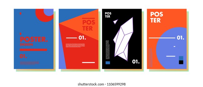 Abstract colorful collage poster design template. Cool geometric and retro cover design. Blue, yellow, red, orange, pink and green background. Vector banner poster template in Eps10.