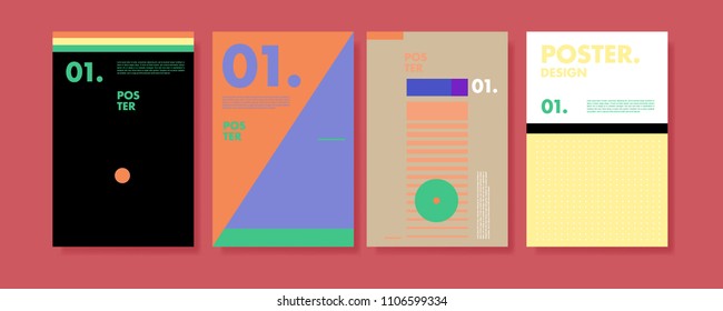 Abstract colorful collage poster design template. Cool geometric and retro cover design. Blue, yellow, red, orange, pink and green background. Vector banner poster template in Eps10.