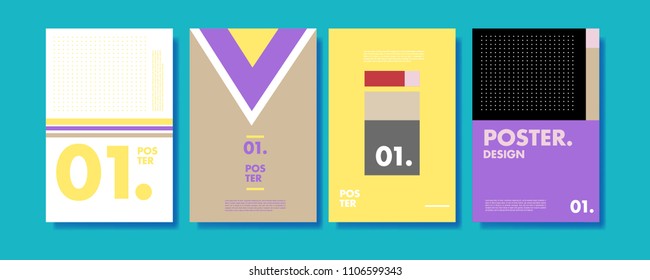 Abstract colorful collage poster design template. Cool geometric and retro cover design. Blue, yellow, red, orange, pink and green background. Vector banner poster template in Eps10.