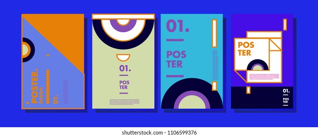 Abstract colorful collage poster design template. Cool geometric and retro cover design. Blue, yellow, red, orange, pink and green background. Vector banner poster template in Eps10.