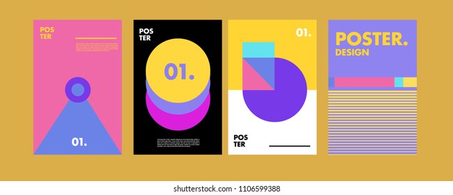 Abstract colorful collage poster design template. Cool geometric and retro cover design. Blue, yellow, red, orange, pink and green background. Vector banner poster template in Eps10.