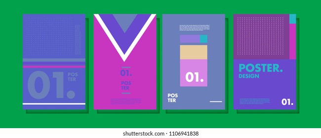 Abstract colorful collage poster design template. Cool geometric and retro cover design. Blue, yellow, red, orange, pink and green background. Vector banner and poster template in Eps10.