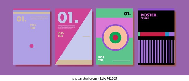 Abstract colorful collage poster design template. Cool geometric and retro cover design. Blue, yellow, red, orange, pink and green background. Vector banner and poster template in Eps10.