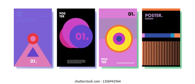 Abstract colorful collage poster design template. Cool geometric and retro cover design. Blue, yellow, red, orange, pink and green background. Vector banner and poster template in Eps10.