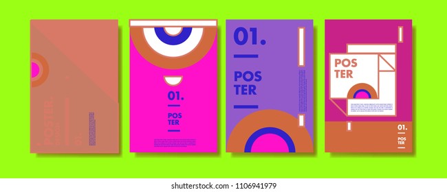 Abstract colorful collage poster design template. Cool geometric and retro cover design. Blue, yellow, red, orange, pink and green background. Vector banner and poster template in Eps10.