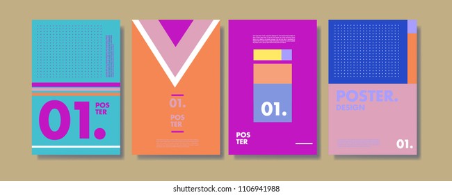 Abstract colorful collage poster design template. Cool geometric and retro cover design. Blue, yellow, red, orange, pink and green background. Vector banner and poster template in Eps10.