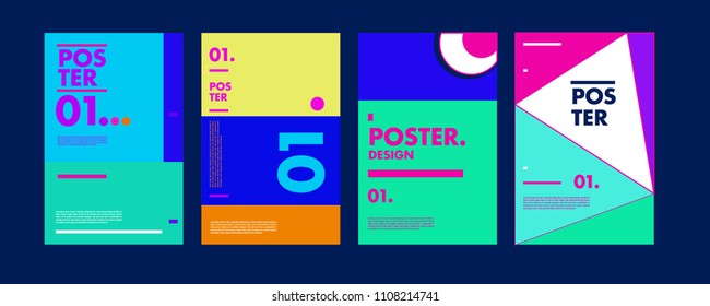 Abstract colorful collage poster design template. Cool geometric and retro cover design. Blue, yellow, red, orange, pink and green background. Vector poster design template in Eps10.