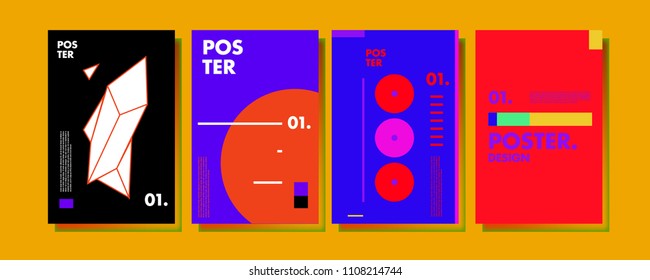 Abstract colorful collage poster design template. Cool geometric and retro cover design. Blue, yellow, red, orange, pink and green background. Vector poster design template in Eps10.