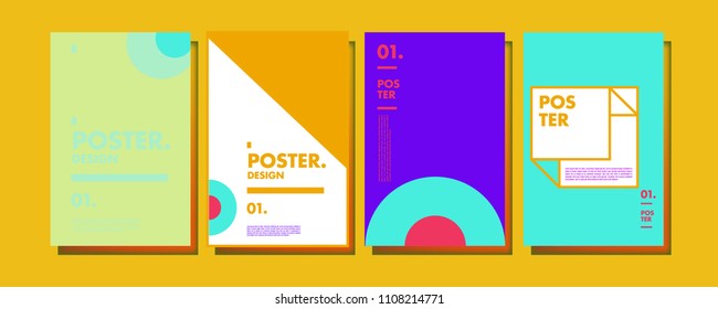 Abstract colorful collage poster design template. Cool geometric and retro cover design. Blue, yellow, red, orange, pink and green background. Vector poster design template in Eps10.