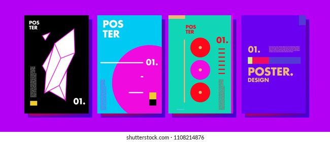 Abstract colorful collage poster design template. Cool geometric and retro cover design. Blue, yellow, red, orange, pink and green background. Vector poster design template in Eps10.