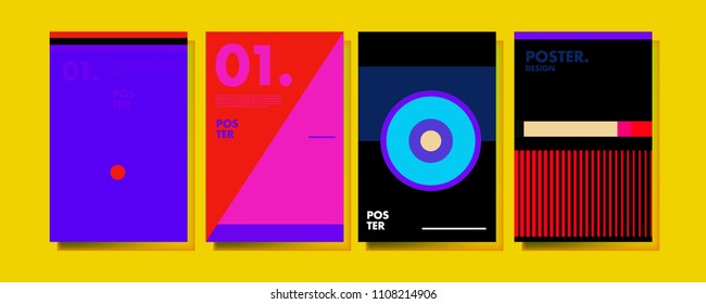 Abstract colorful collage poster design template. Cool geometric and retro cover design. Blue, yellow, red, orange, pink and green background. Vector poster design template in Eps10.