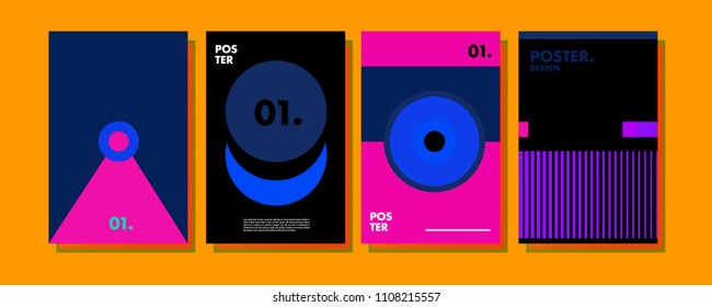Abstract colorful collage poster design template. Cool geometric and retro cover design. Blue, yellow, red, orange, pink and green background. Vector poster design template in Eps10.