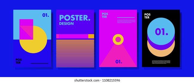 Abstract colorful collage poster design template. Cool geometric and retro cover design. Blue, yellow, red, orange, pink and green background. Vector poster design template in Eps10.