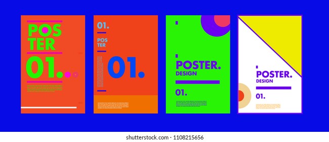 Abstract colorful collage poster design template. Cool geometric and retro cover design. Blue, yellow, red, orange, pink and green background. Vector poster design template in Eps10.