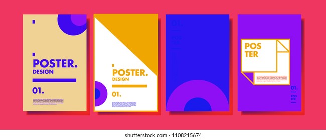 Abstract colorful collage poster design template. Cool geometric and retro cover design. Blue, yellow, red, orange, pink and green background. Vector poster design template in Eps10.